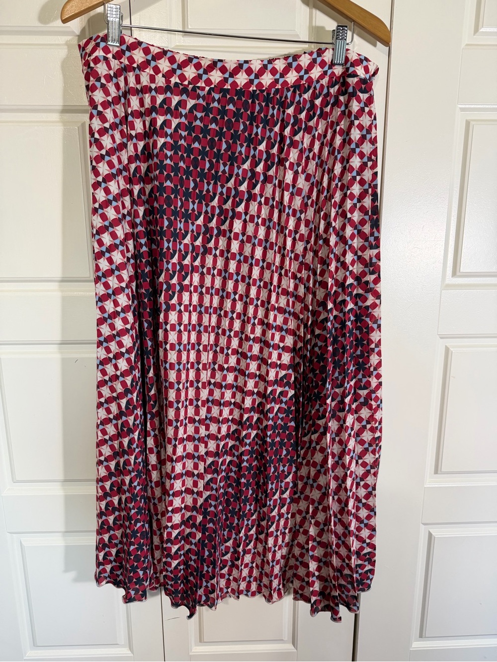Anthropologie Red & Navy Geometric Pleated Midi Skirt